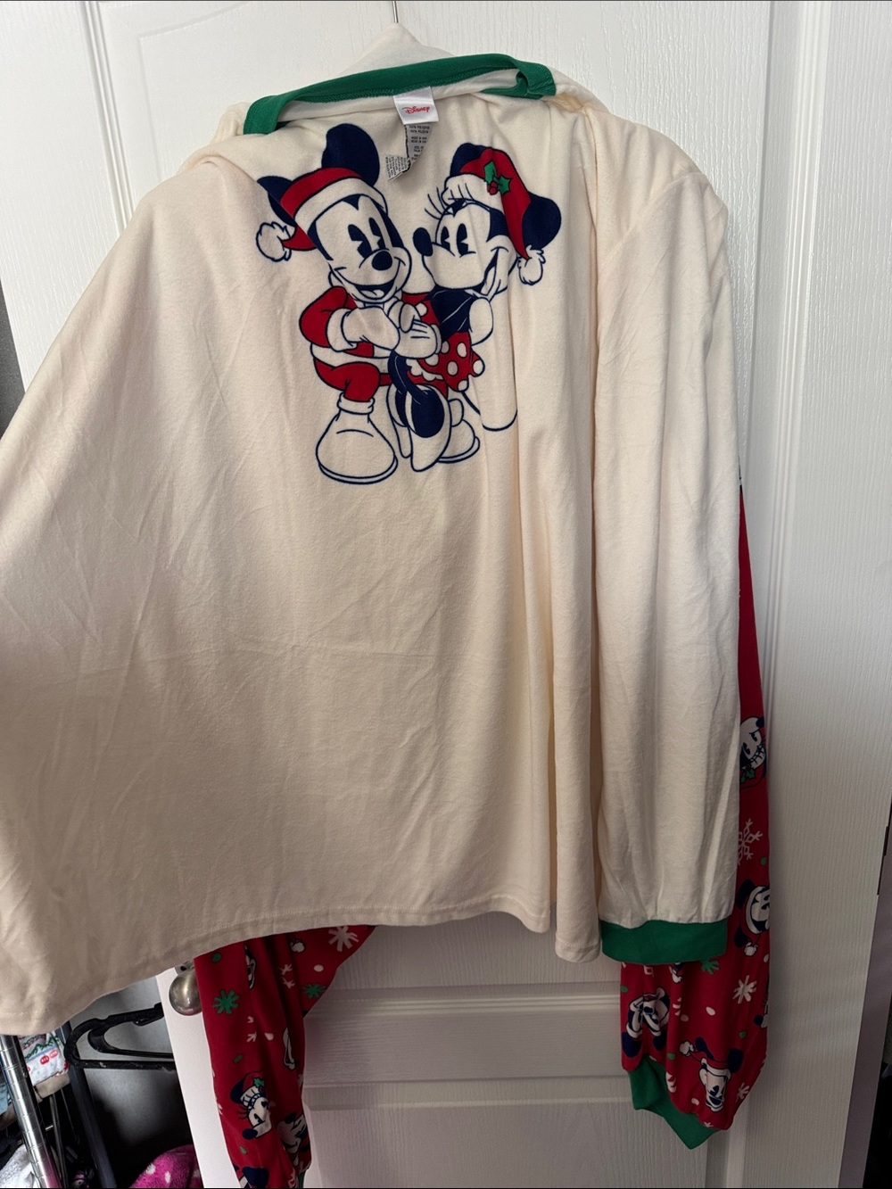 Disney Cream & Red Mickey & Minnie Holiday Pajama Set with Green Trim